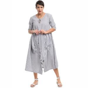 Tulip Medium Murphy Seersucker Stripe Lexi Dress Lagenlook Ruffle 3/4 Sleeves